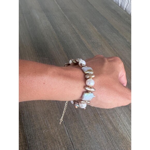 22 Mixed Baroque Pearl Necklace Bracelet Earrings Set Gold Plated - Picture 15 of 16